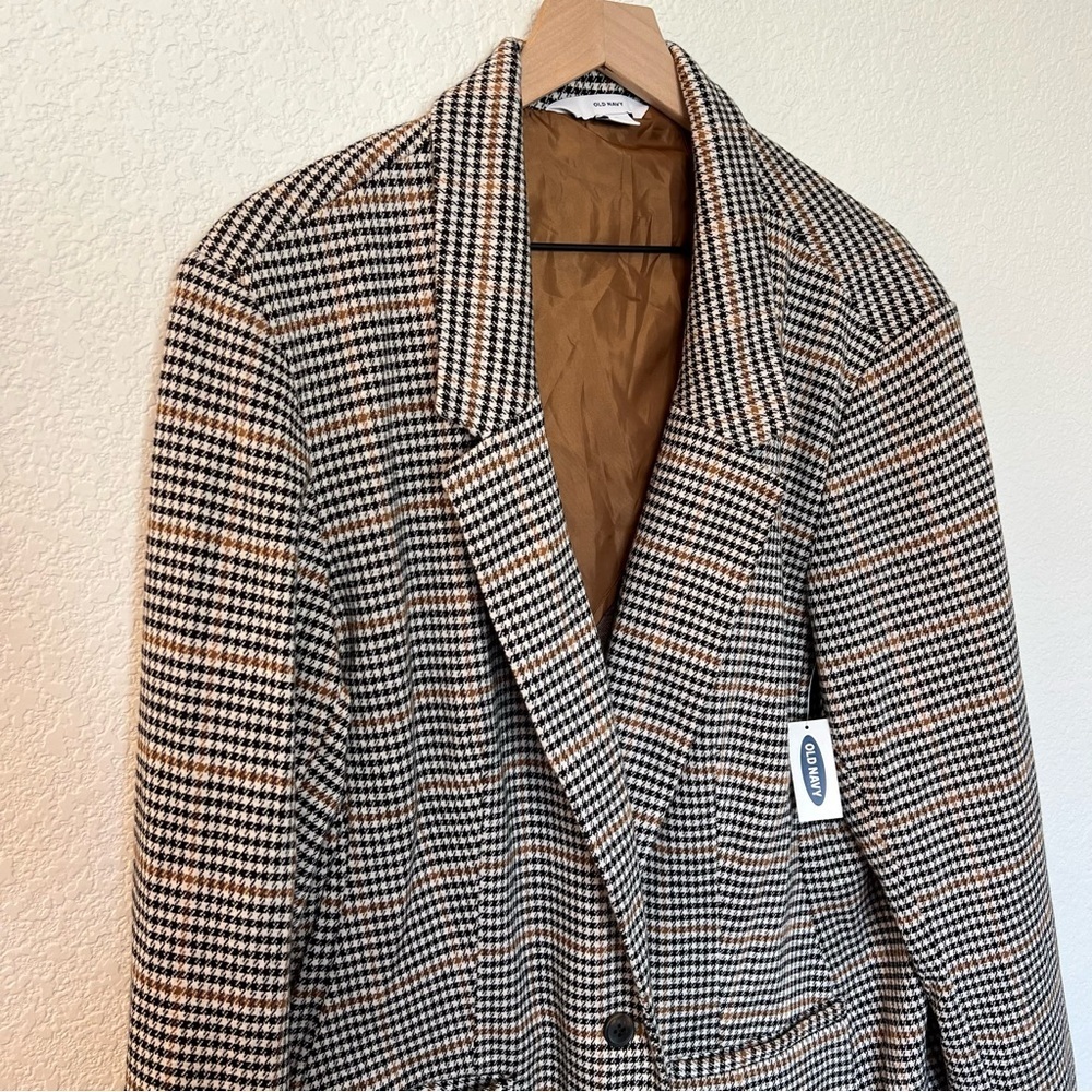 NWT Old Navy Oversized Houndstooth Plaid Single Button Blazer Jacket XXL Tall - Picture 5 of 13